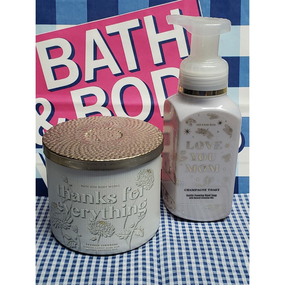 BBW THANKS FOR EVERYTHING Sugared Lemonade Candle Love You Mom Foaming Hand Soap